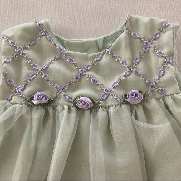 Vintage Bryan Baby Girl 18 Months Sage Green Tulle Dress Diaper Cover Set - Picture 8 of 8